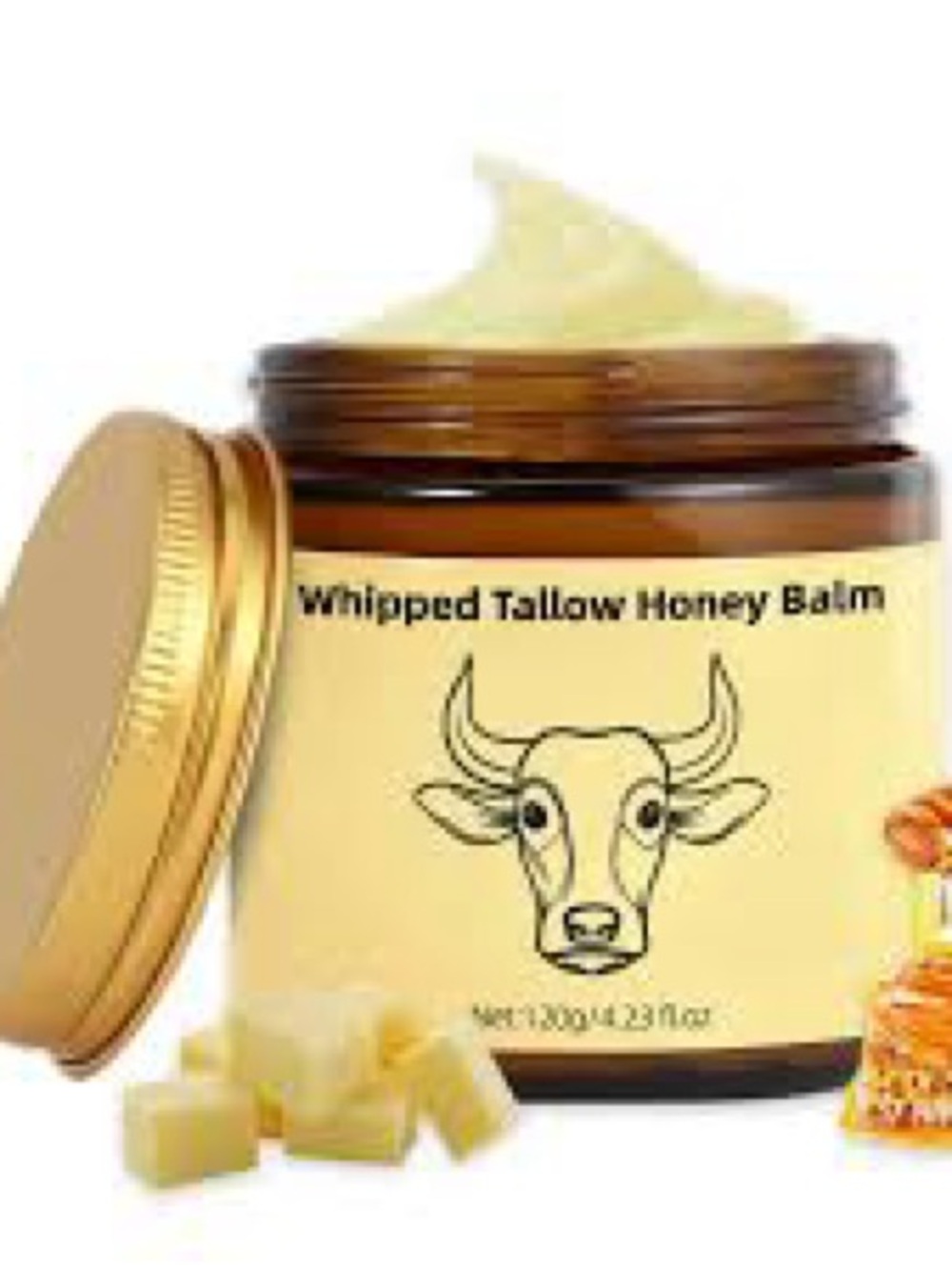 Whipped Tallow Honey Balm — Gold Lid, Amber Jar
